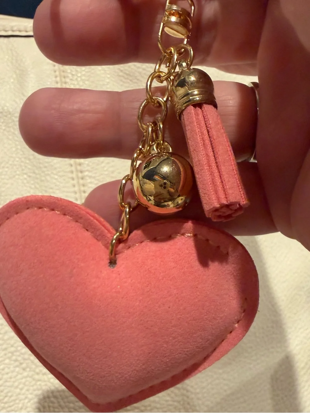Sparkling Pink Heart Keychain Charm with Tassel